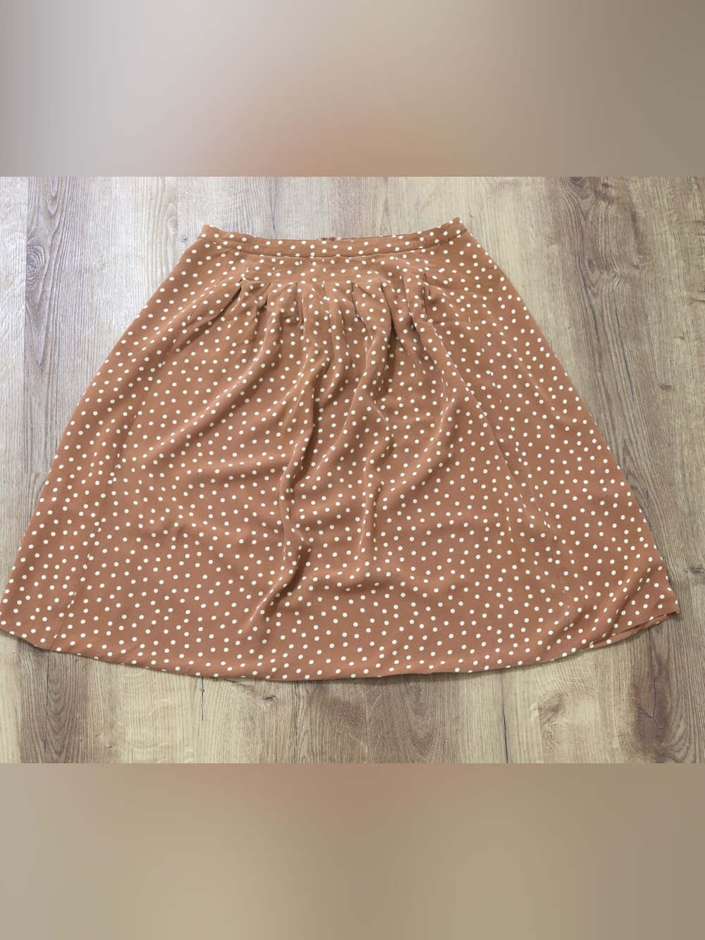 Noa Noa Silk Polka Dot Tan Skirt Casual A-Line, midi, pleated, tailored, work